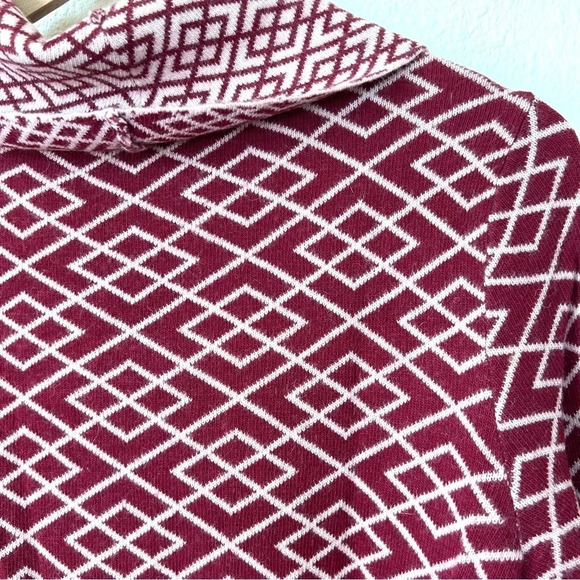 Anthropologie Moth Alpaca Cowl Turtleneck Sweater Maroon Geometric Print - Picture 6 of 9